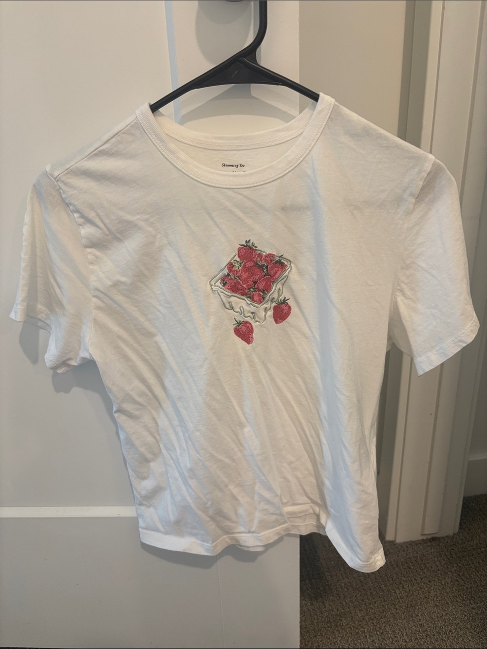 Abercrombie & Fitch White Tee with Strawberry Carton Embroidery